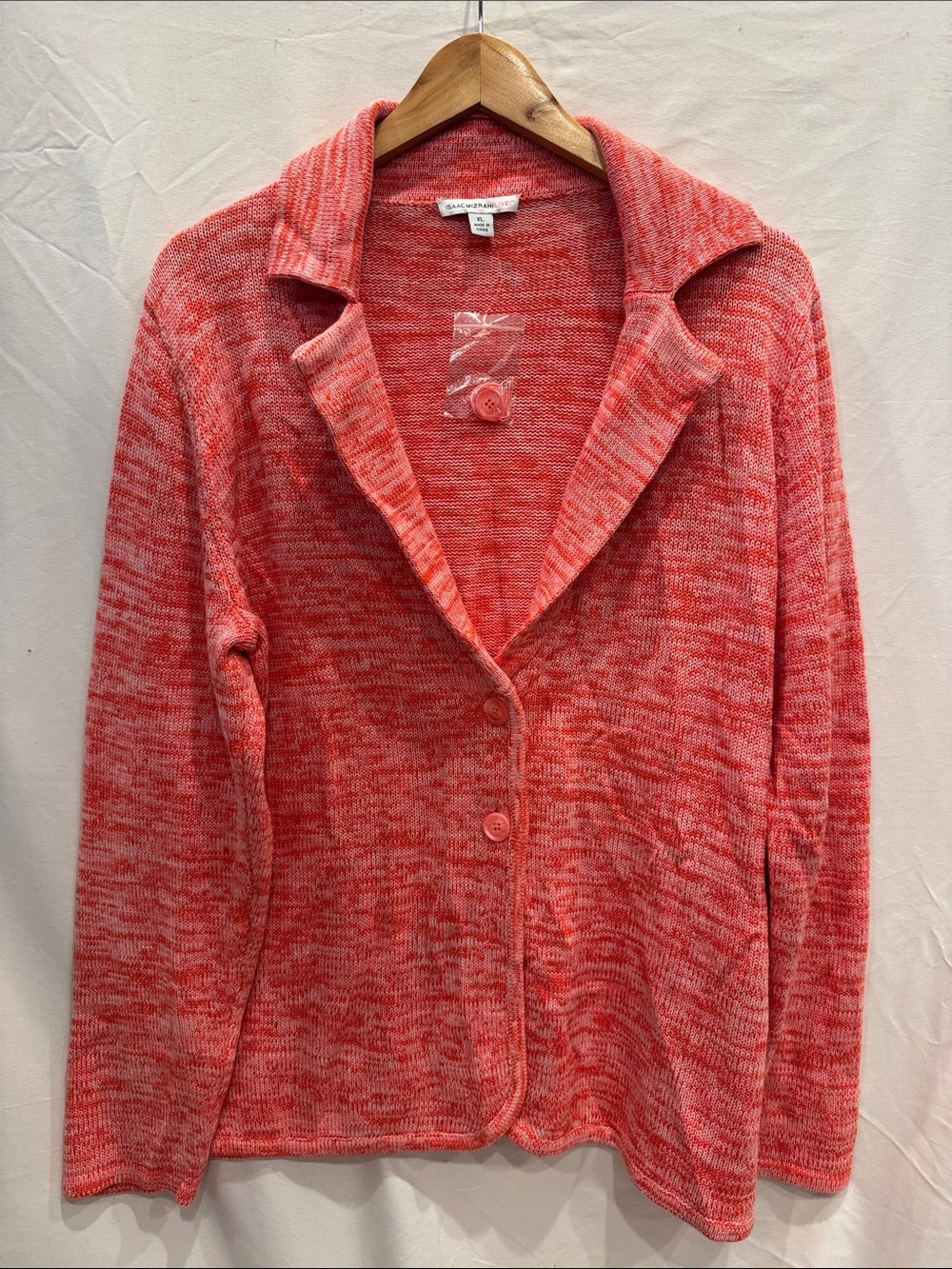 Isaac Mizrahi Coral Marled Button-Front Cotton Knit Cardigan XL
